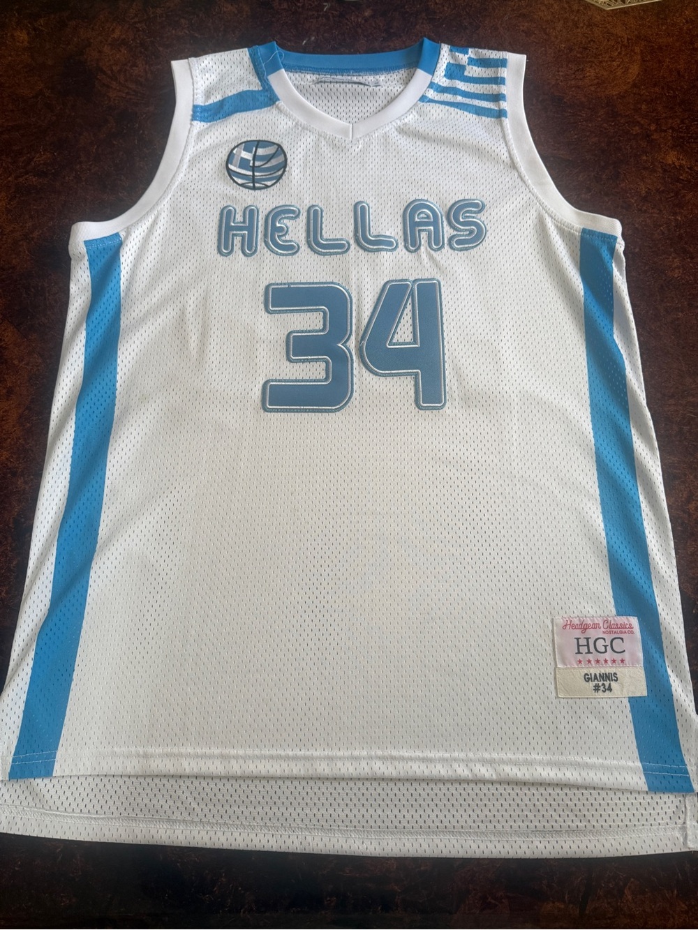 Hellas #34 Giannis White and Light Blue Basketball Jersey